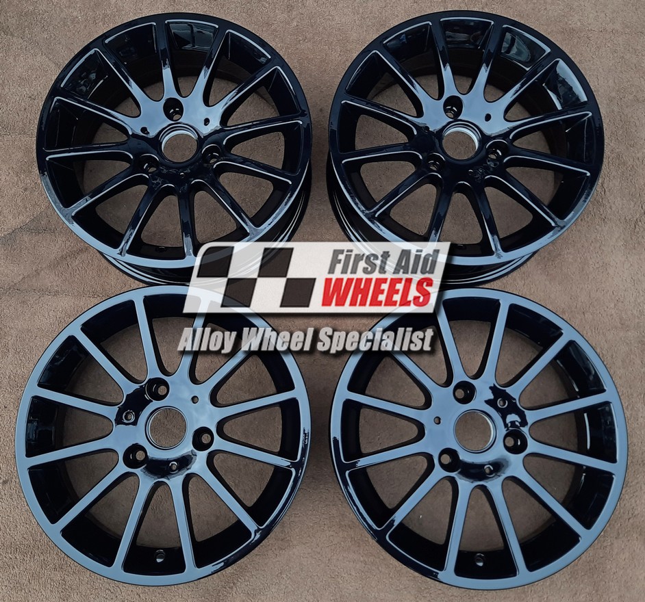 R584GB EXCHANGE SERVICE - SMART A451 4x15" GENUINE 12 SPOKE GLOSS BLACK ALLOY WHEELS