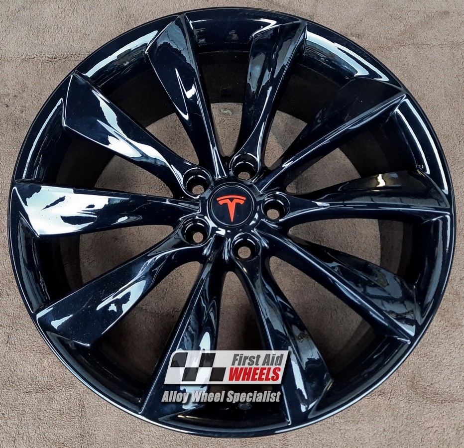 R577GB EXCHANGE SERVICE - TESLA MODEL S 4x21" GENUINE TURBINE GLOSS BLACK ALLOY WHEELS