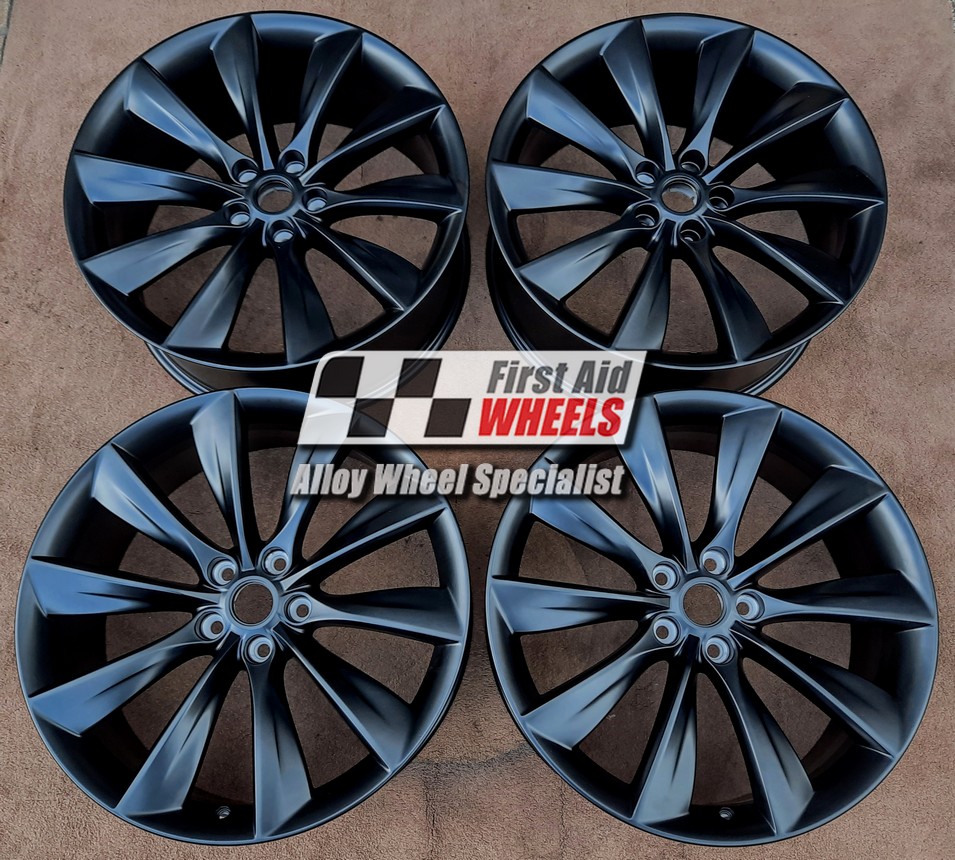 R577SB EXCHANGE SERVICE - TESLA MODEL S 4x21" GENUINE TURBINE SATIN BLACK ALLOY WHEELS