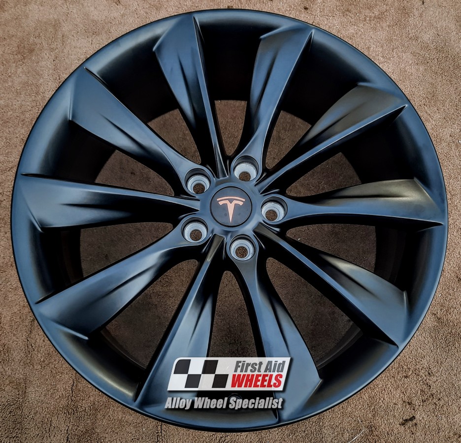 R577SB EXCHANGE SERVICE - TESLA MODEL S 4x21" GENUINE TURBINE SATIN BLACK ALLOY WHEELS