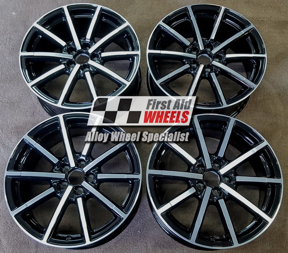 R523DCB EXCHANGE SERVICE - AUDI A1 4x17" GENUINE 10 SPOKE GLOSS BLACK DIAMOND CUT ALLOY WHEELS