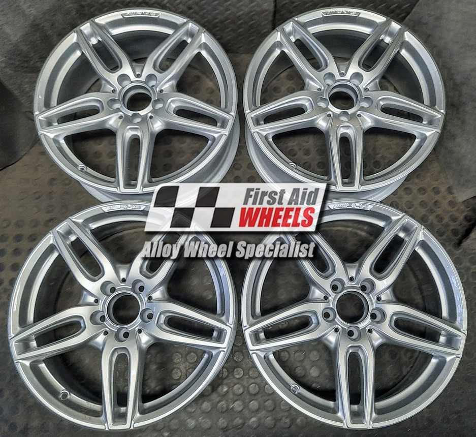 R438S EXCHANGE SERVICE - MERCEDES A CLASS W176 B CLA 4x18" AMG SILVER OEM ALLOY WHEELS