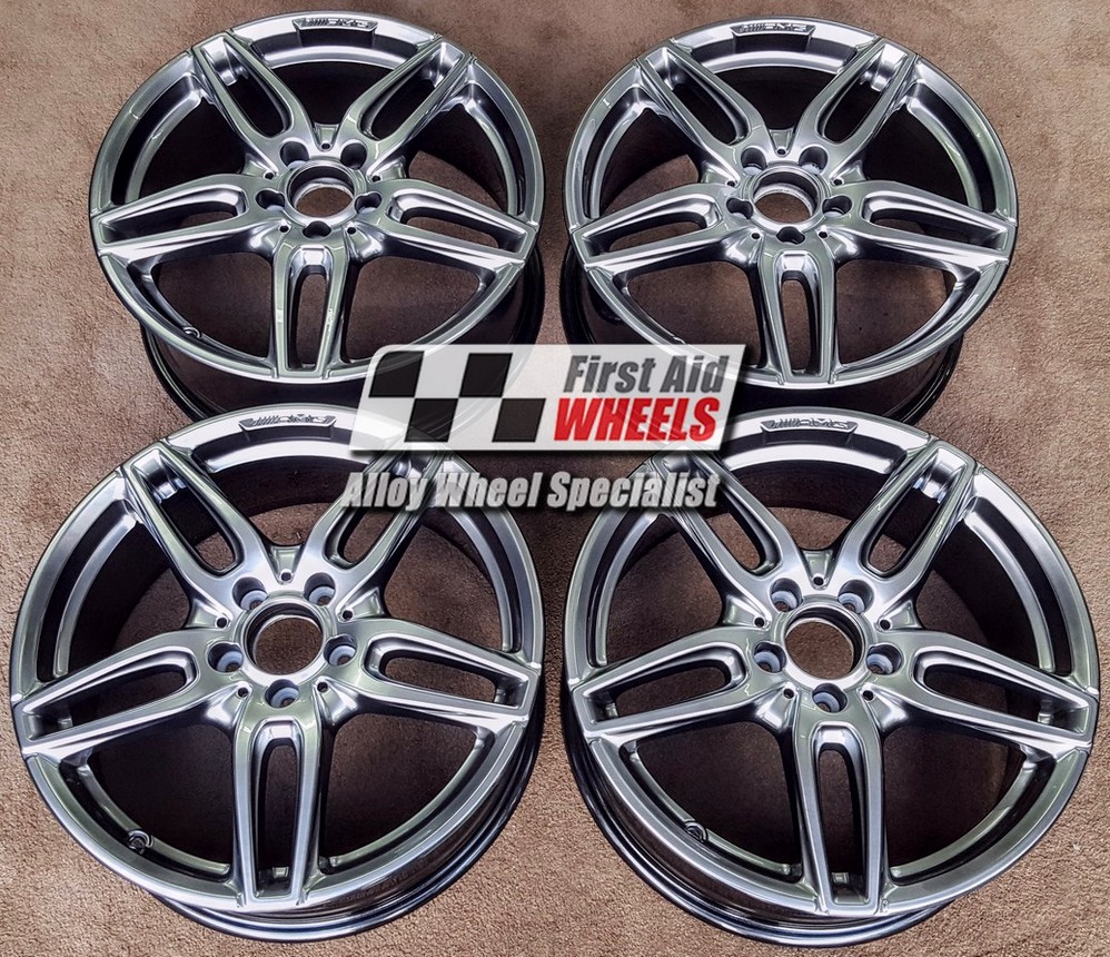 R438SC EXCHANGE SERVICE - MERCEDES A CLASS W176 B CLA 4x18" AMG SHADOW CHROME OEM ALLOY WHEELS