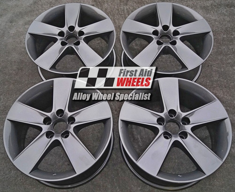 R388A EXCHANGE SERVICE - SAAB 93 9-3 4x17" GENUINE ALU59 5 SPOKE ANTHRACITE ALLOY WHEELS