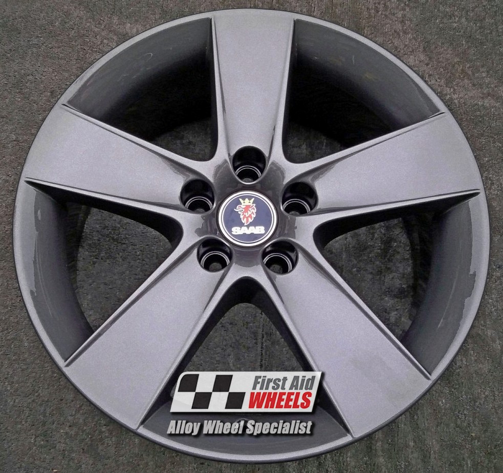 R388A EXCHANGE SERVICE - SAAB 93 9-3 4x17" GENUINE ALU59 5 SPOKE ANTHRACITE ALLOY WHEELS