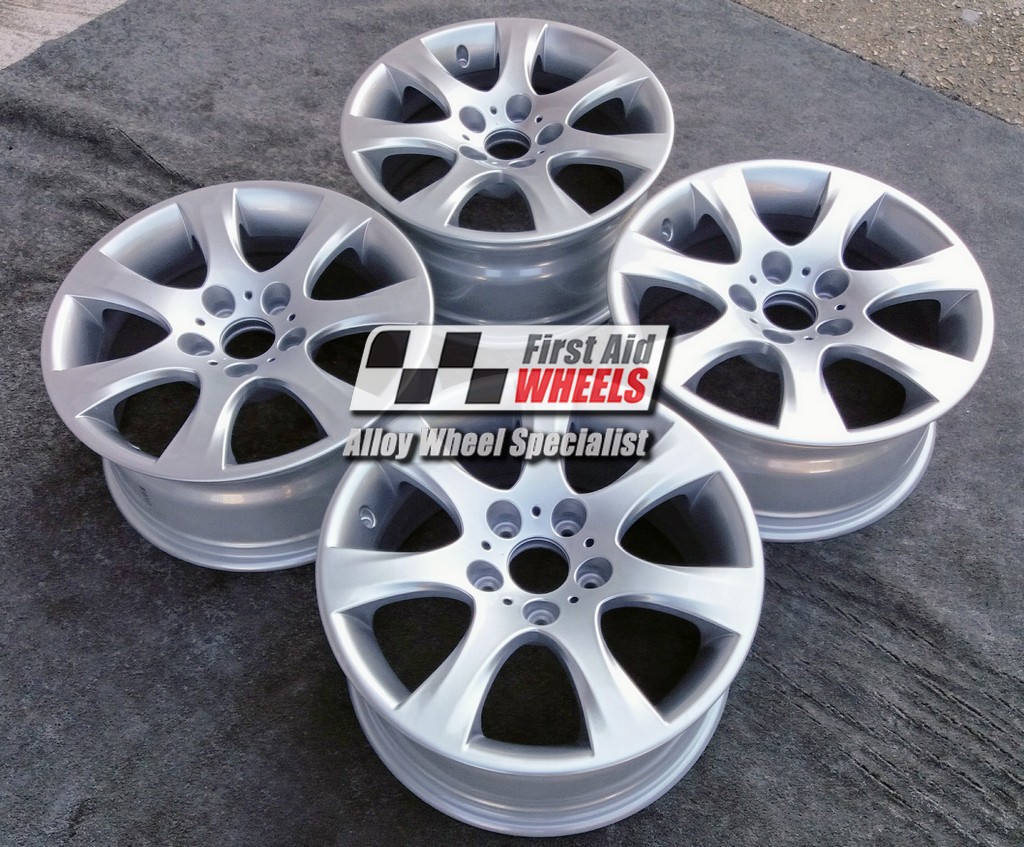 R364S EXCHANGE SERVICE - BMW 3 SERIES E90 E91 4x17" GENUINE STYLE 185 SILVER ALLOY WHEELS