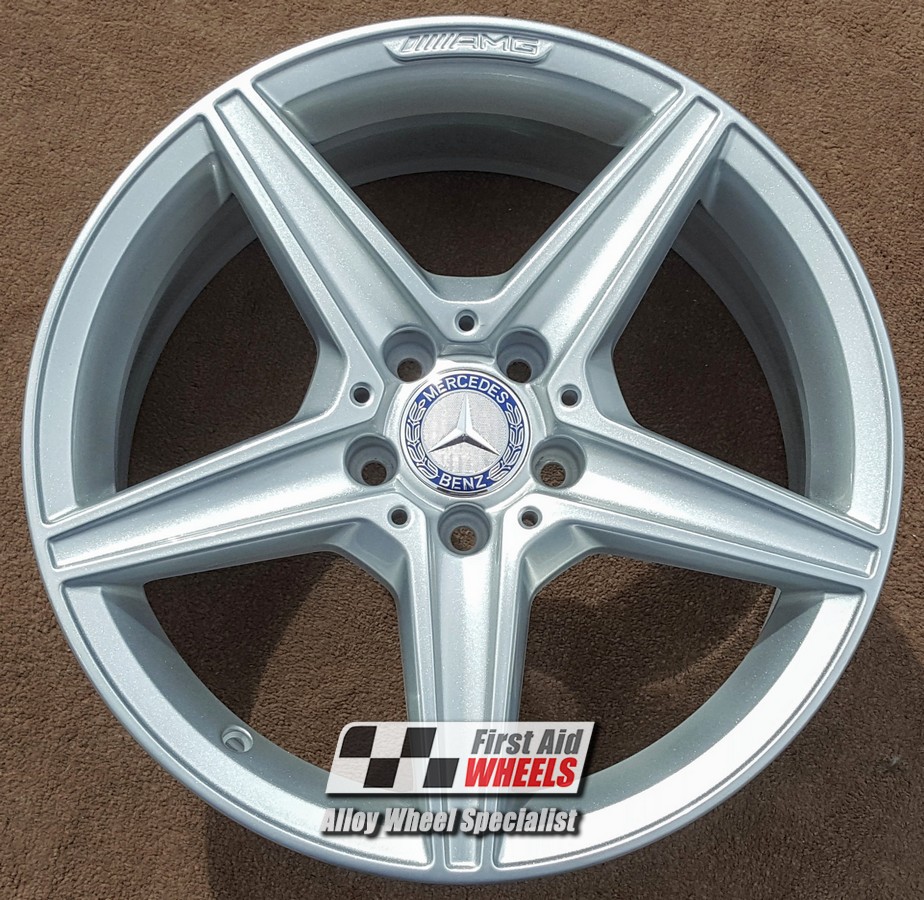 R355S EXCHANGE SERVICE - MERCEDES C CLASS 4x18" GENUINE AMG 5 SPOKE SILVER ALLOY WHEELS