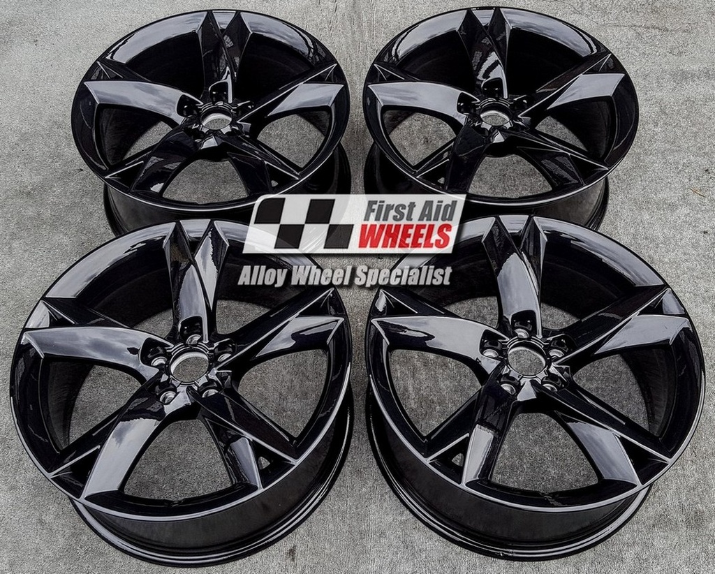 R335GB EXCHANGE SERVICE - AUDI A5 8T 4x19" GENUINE Y SPOKE GLOSS BLACK ALLOY WHEELS