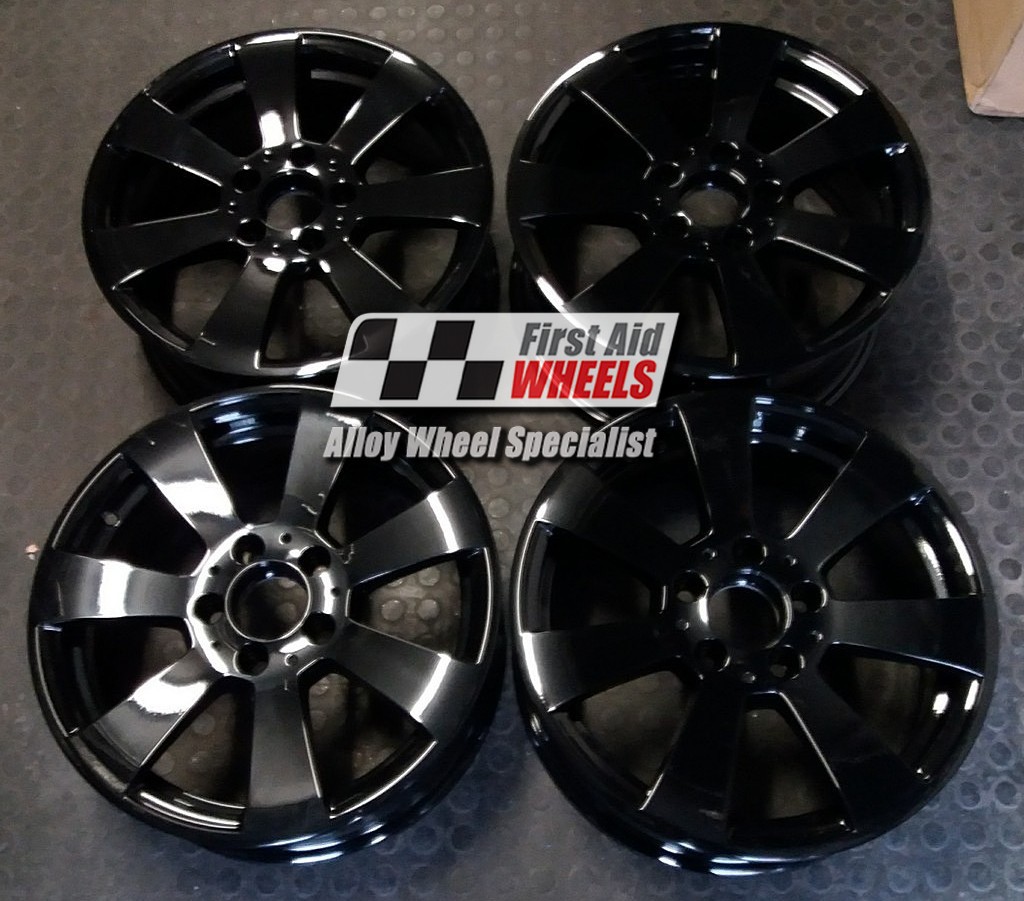 R334GB EXCHANGE SERVICE - MERCEDES C CLASS 4x16" GENUINE GLOSS BLACK ALLOY WHEELS