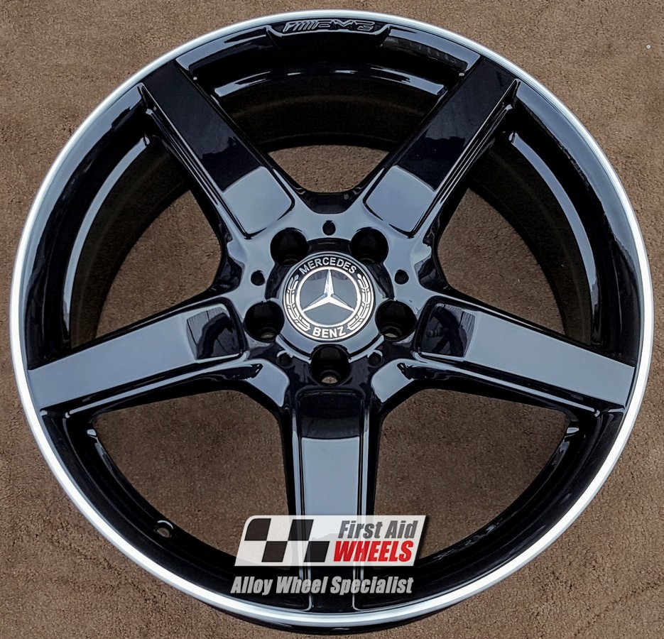 R316BGD EXCHANGE SERVICE - MERCEDES CLS C218 4x19" AMG 5 SPOKE GLOSS BLACK DIAMOND RIM ALLOY WHEELS