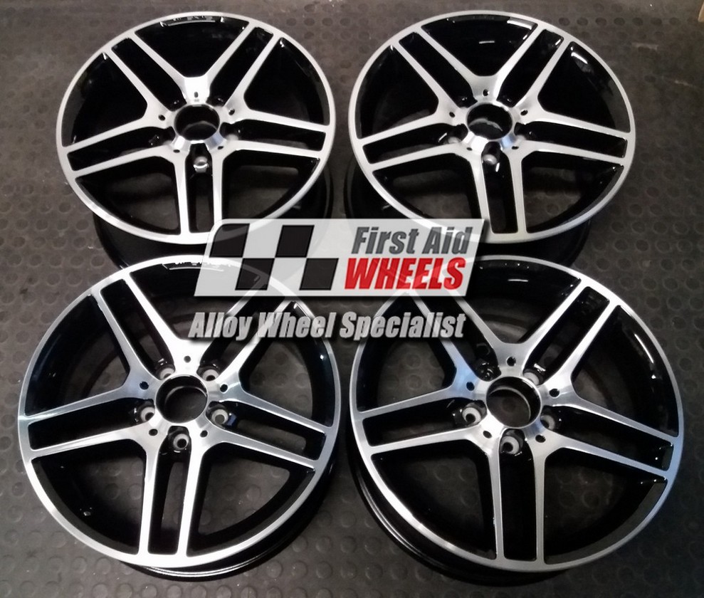 R294DCB EXCHANGE SERVICE - MERCEDES C CLASS W204 4x17" GENUINE AMG GLOSS BLACK DIAMOND CUT ALLOY WHEELS