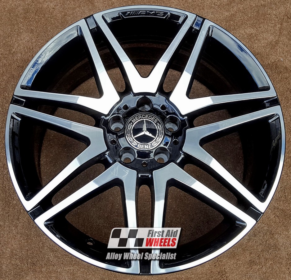 R287DCB EXCHANGE SERVICE - MERCEDES E CLASS A207 C207 4x19" GENUINE AMG GLOSS BLACK DIAMOND CUT ALLOY WHEELS