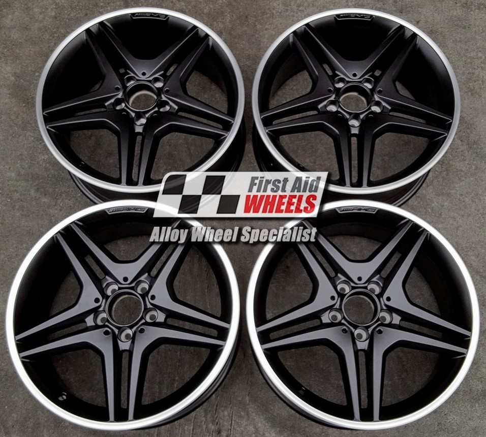 R270BSD EXCHANGE SERVICE - MERCEDES A B CLASS CLA 4x18" GENUINE AMG SATIN BLACK DIAMOND RIM ALLOY WHEELS