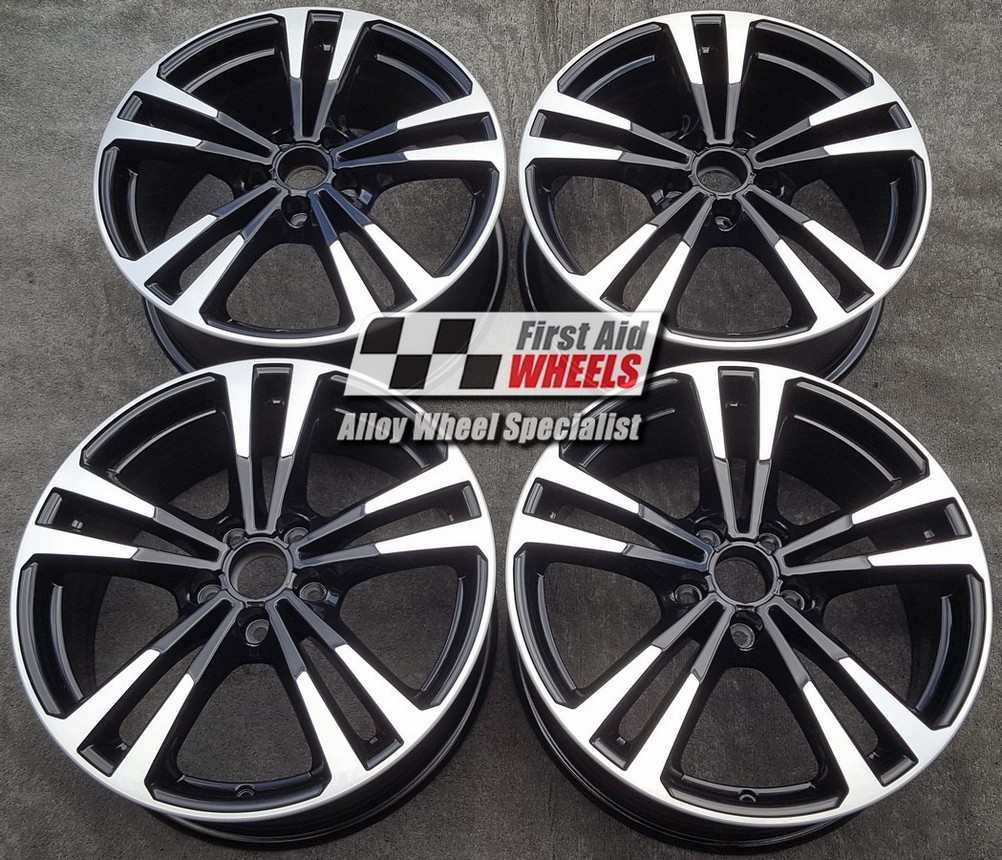 R245BGD EXCHANGE SERVICE - AUDI A3 8V 4x18" GENUINE 5 V SPOKE GLOSS BLACK DIAMOND RIM ALLOY WHEELS