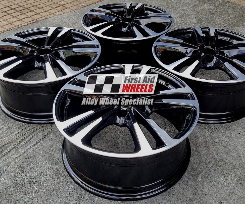 R245BGD EXCHANGE SERVICE - AUDI A3 8V 4x18" GENUINE 5 V SPOKE GLOSS BLACK DIAMOND RIM ALLOY WHEELS