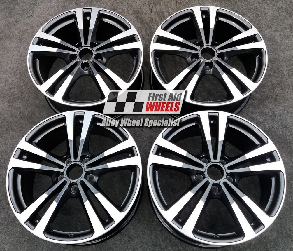 R245DCDA EXCHANGE SERVICE - AUDI A3 8V 4x18" GENUINE 5 V SPOKE DARK ANTHRACITE DIAMOND CUT ALLOY WHEELS