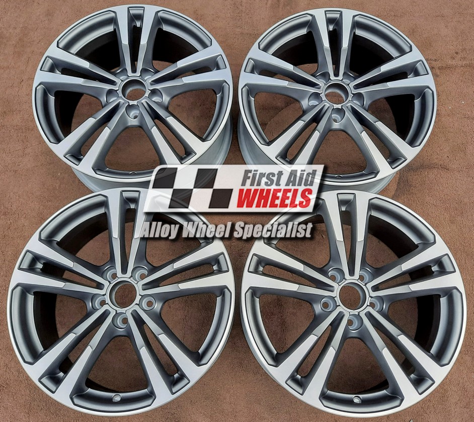 R245DCG EXCHANGE SERVICE - AUDI A3 8V 4x18" GENUINE 5 V SPOKE GREY DIAMOND CUT ALLOY WHEELS