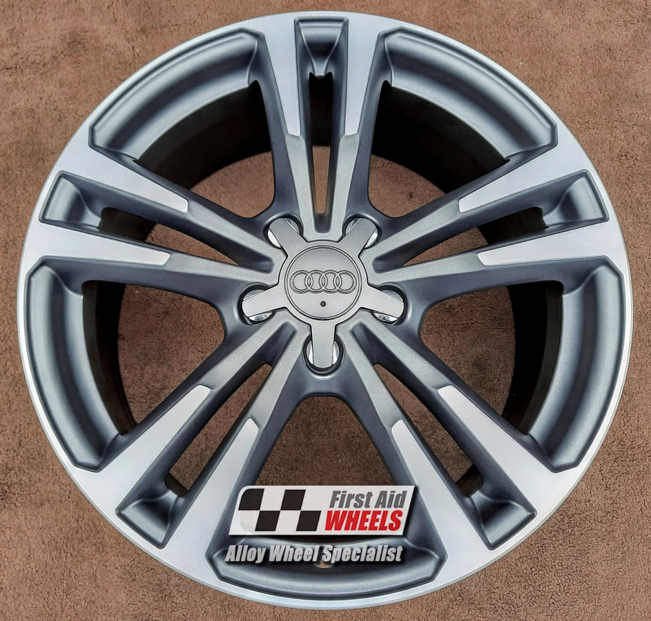 R245DCG EXCHANGE SERVICE - AUDI A3 8V 4x18" GENUINE 5 V SPOKE GREY DIAMOND CUT ALLOY WHEELS