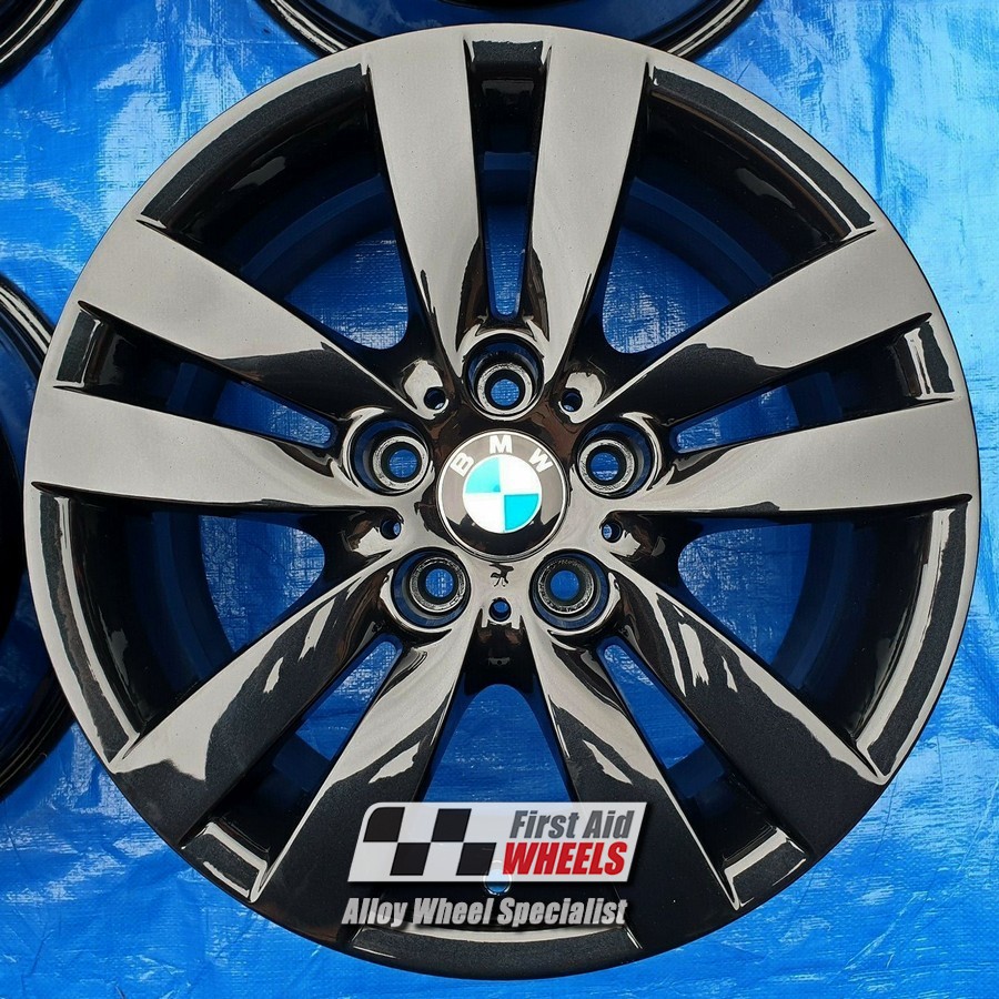 R230GB EXCHANGE SERVICE - BMW 3 SERIES E90 4x17" GENUINE STYLE 161 GLOSS BLACK ALLOY WHEELS