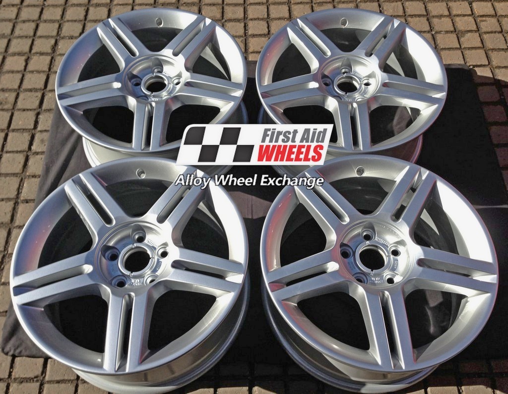 R186S EXCHANGE SERVICE - AUDI A4 B6 4x17" GENUINE 5 TWIN SPOKE SILVER ALLOY WHEELS