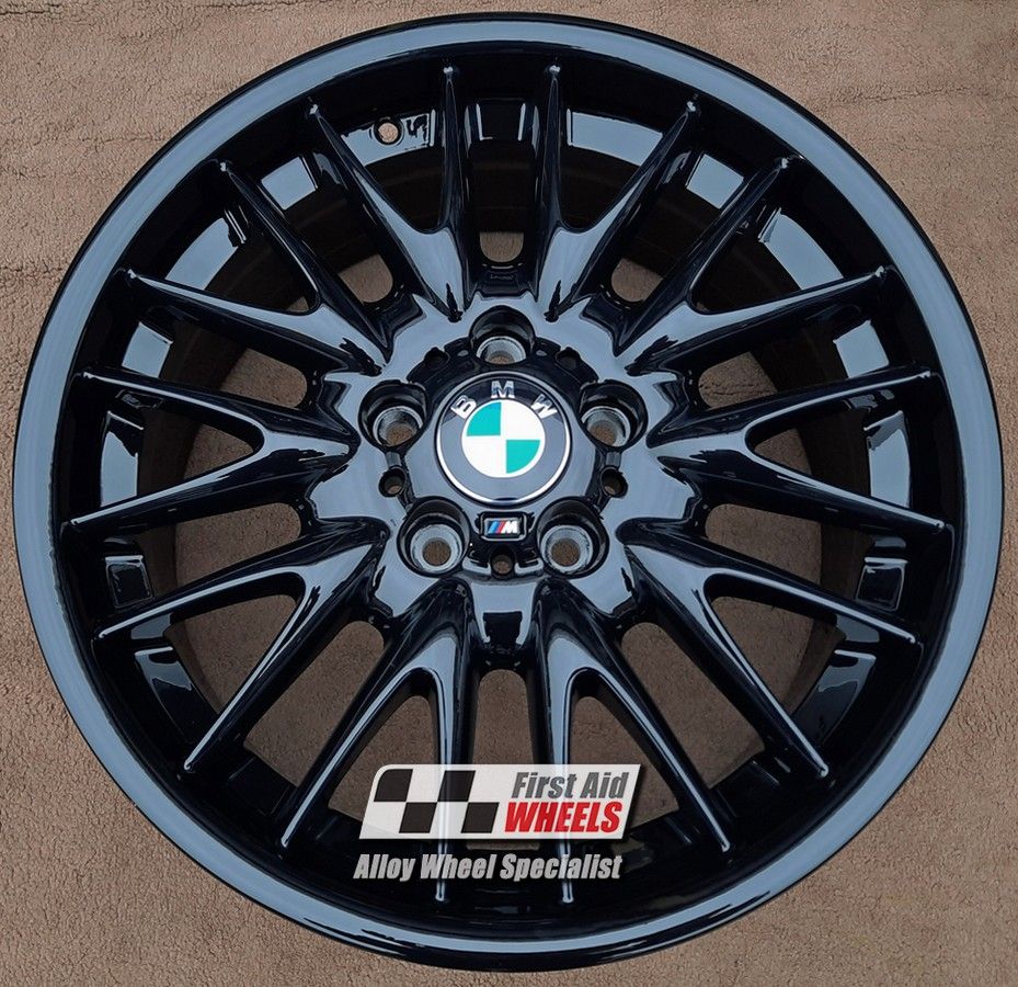 R100GB EXCHANGE SERVICE - BMW 3 E46 4x18" GENUINE STYLE 72M MV1 GLOSS BLACK ALLOY WHEELS