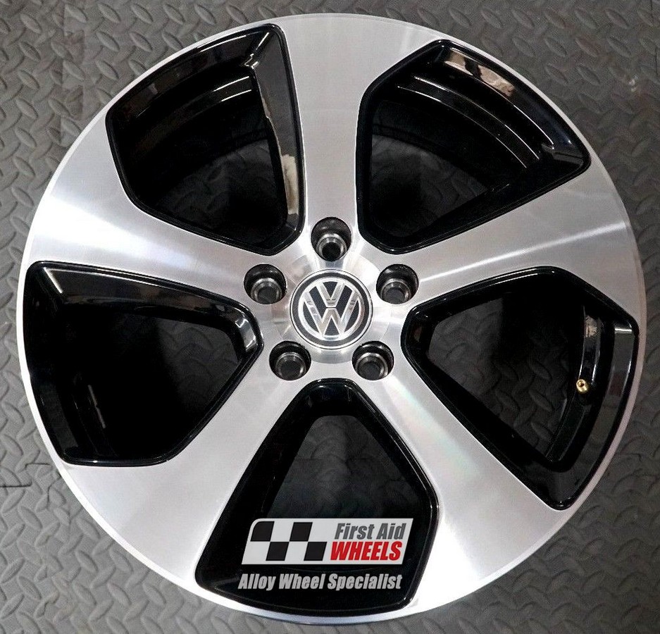 R147DCB EXCHANGE SERVICE - VW GOLF MK7 GTI 4x18" GENUINE AUSTIN GLOSS BLACK DIAMOND CUT ALLOY WHEELS