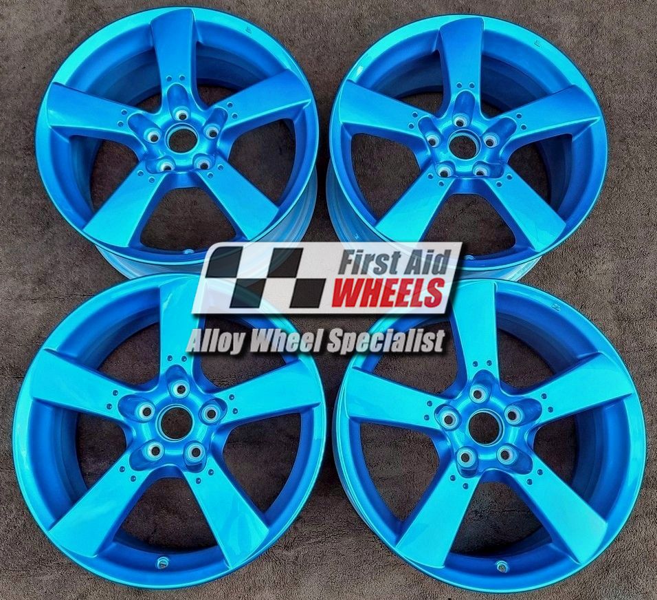 R142BL EXCHANGE SERVICE - MAZDA RX8 4x18" GENUINE 5 SPOKE METALLIC BLUE ALLOY WHEELS