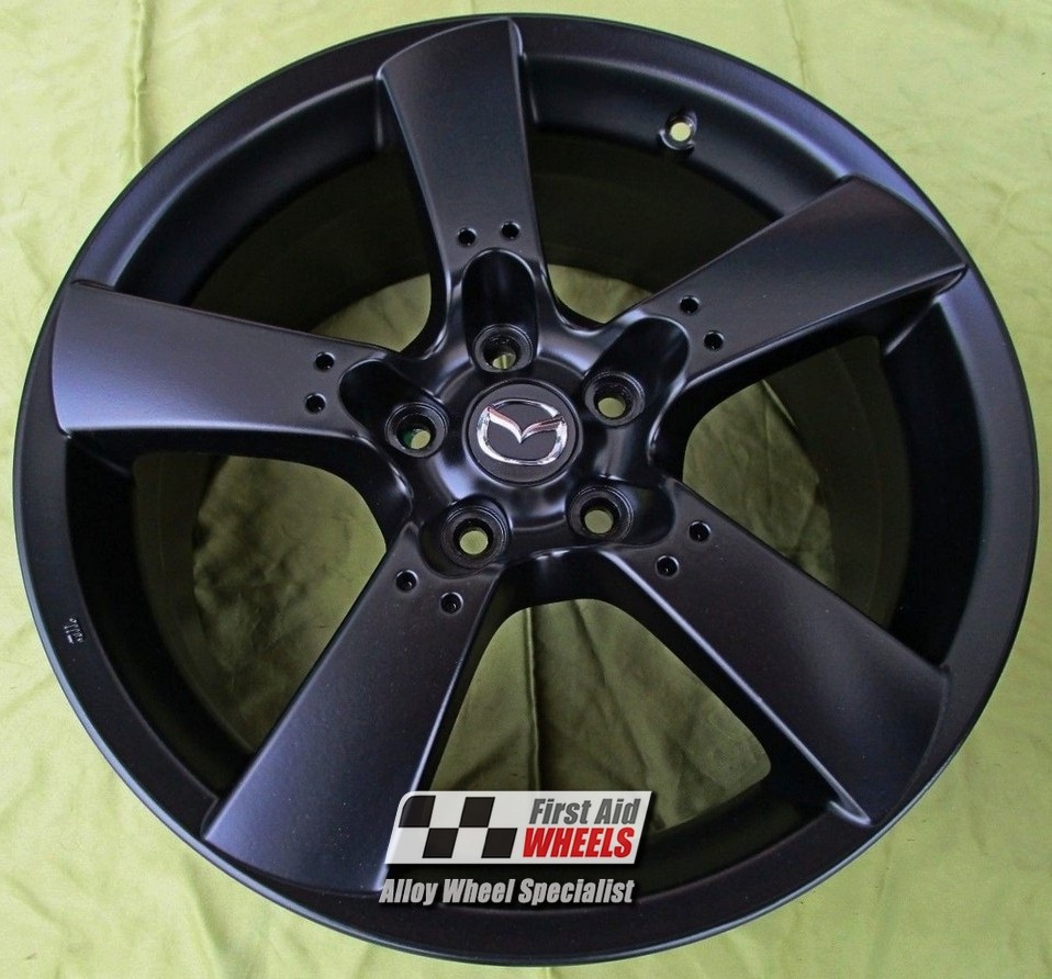 R142SB EXCHANGE SERVICE - MAZDA RX8 4x18" GENUINE 5 SPOKE SATIN BLACK ALLOY WHEELS