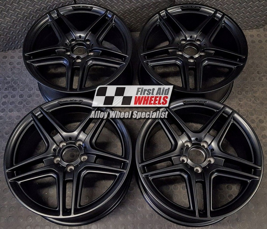 R121SB EXCHANGE SERVICE - MERCEDES C CLASS 4x18" GENUINE AMG IV SATIN BLACK ALLOY WHEELS