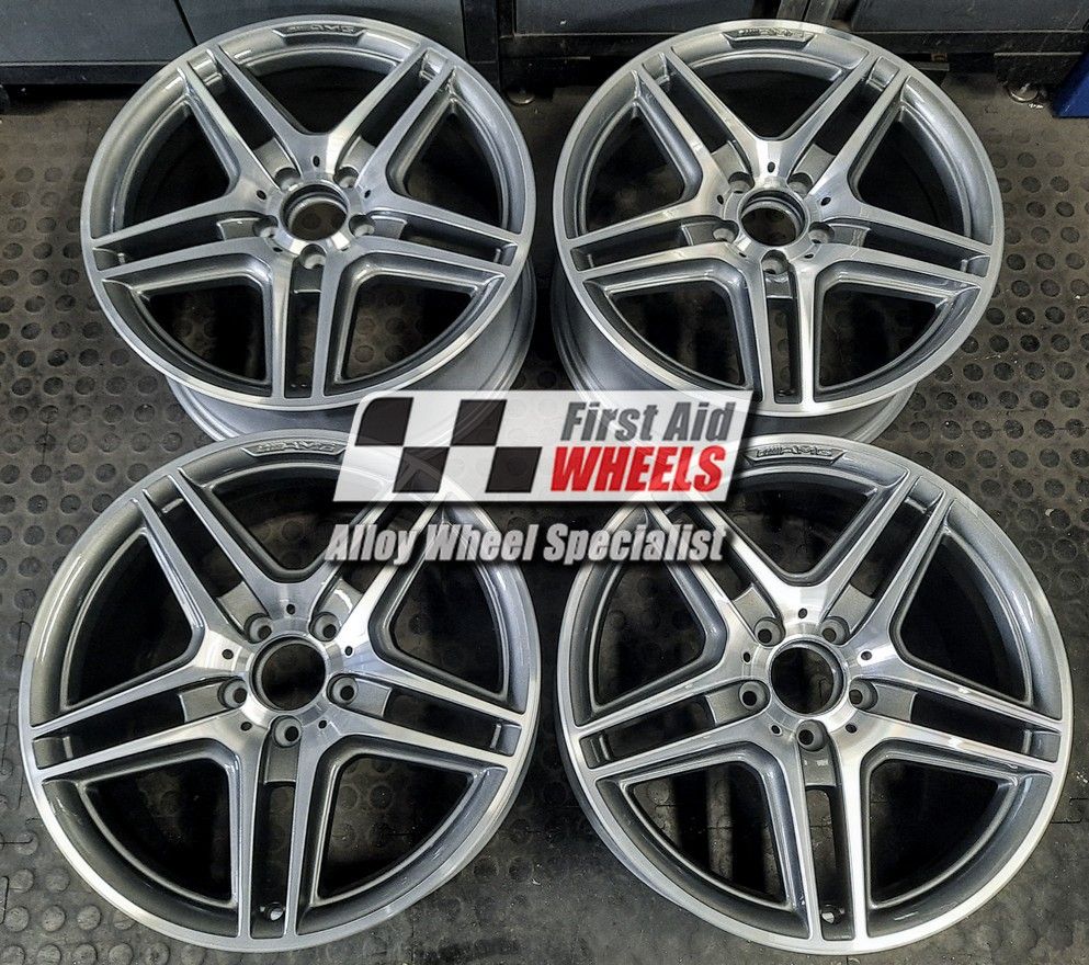 R121DCG EXCHANGE SERVICE - MERCEDES C CLASS 4x18" GENUINE AMG IV GREY DIAMOND CUT ALLOY WHEELS