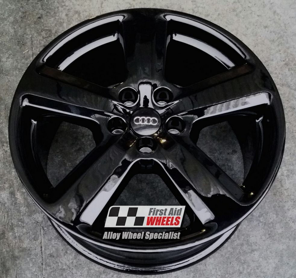 R119GB EXCHANGE SERVICE - AUDI A4 A6 4x18" GENUINE S-LINE 5 SPOKE GLOSS BLACK ALLOY WHEELS