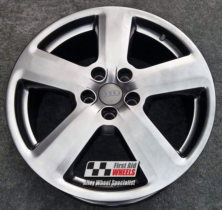 R119SC EXCHANGE SERVICE - AUDI A4 A6 4x18" GENUINE S-LINE 5 SPOKE SHADOW CHROME ALLOY WHEELS