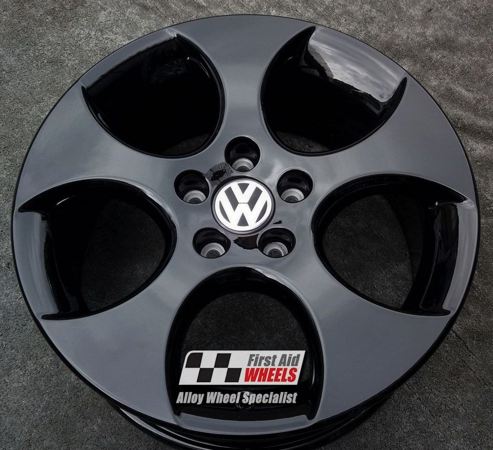 R115GB EXCHANGE SERVICE - VW GOLF MK5 GTI 4x17" GENUINE MONZA DENVER GLOSS BLACK ALLOY WHEELS