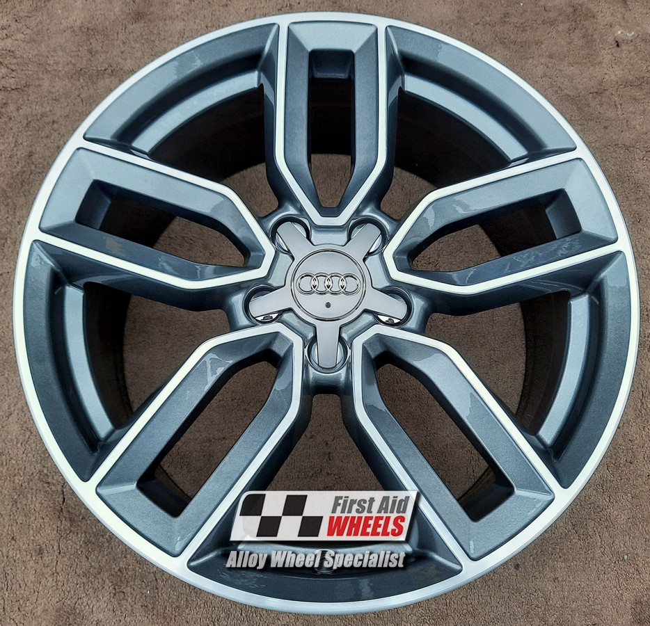 R602DCA EXCHANGE SERVICE - AUDI A3 S3 8V 4x18" GENUINE 5 V SPOKE ANTHRACITE DIAMOND CUT ALLOY WHEELS