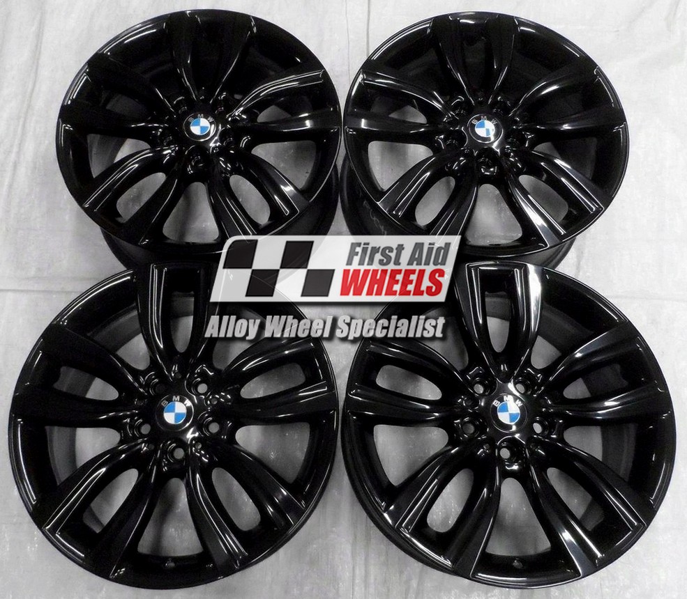 R585GB EXCHANGE SERVICE - BMW 2 SERIES TOURER 4x18" GENUINE STYLE 485 GLOSS BLACK ALLOY WHEELS