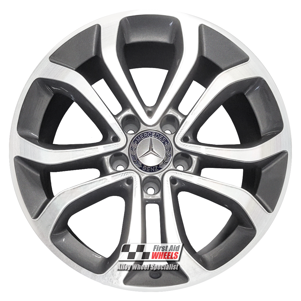 R501DCG EXCHANGE SERVICE - MERCEDES C CLASS A205 4x17" GENUINE 5 TWIN SPOKE GREY DIAMOND CUT ALLOY WHEELS