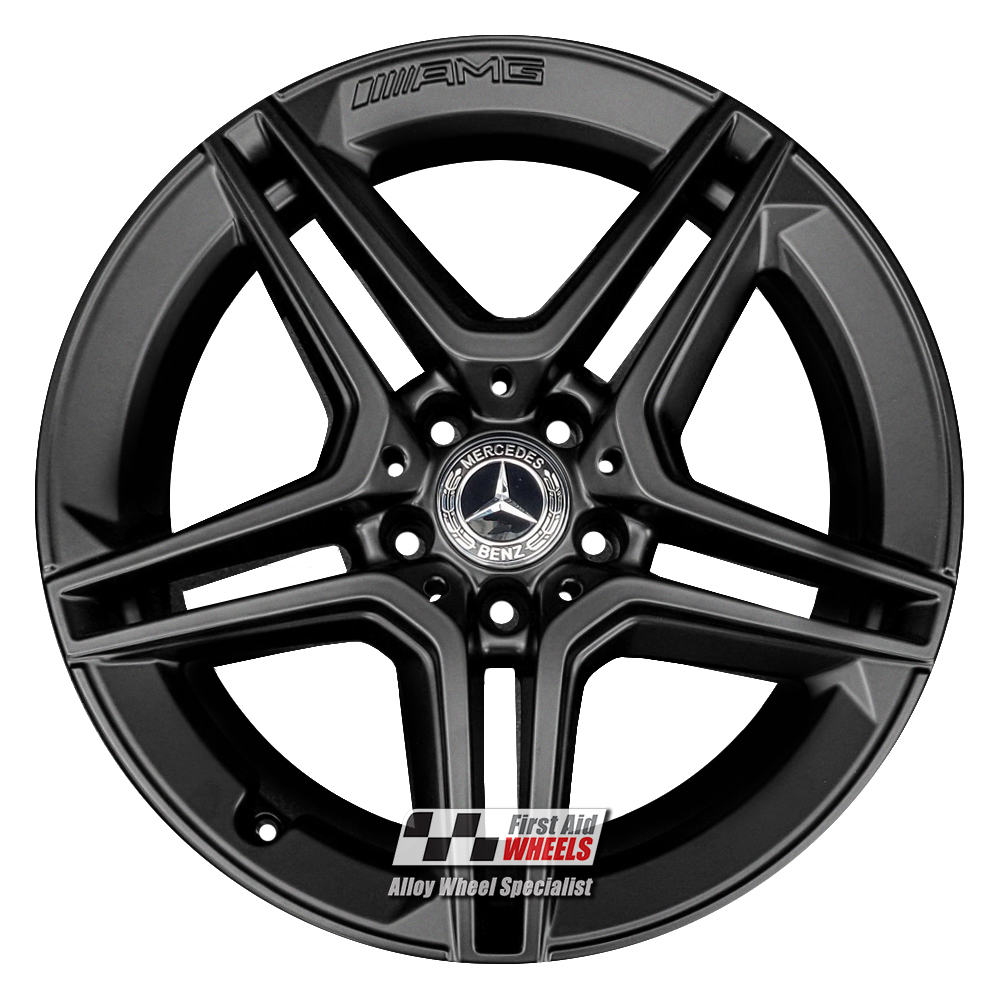 R559GB EXCHANGE SERVICE - MERCEDES A B CLASS CLA 4x18" GENUINE AMG GLOSS BLACK ALLOY WHEELS