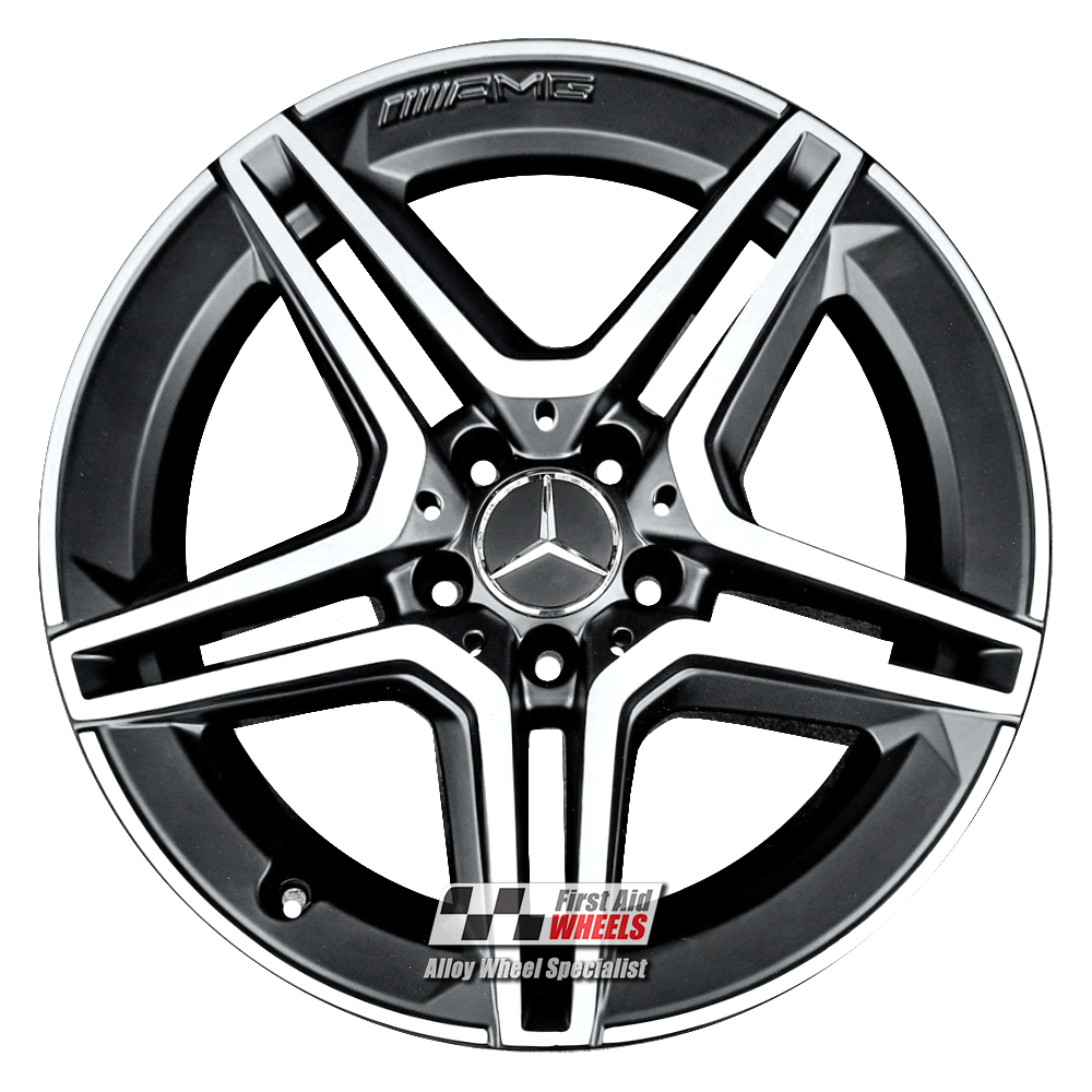 R559DBS EXCHANGE SERVICE - MERCEDES A B CLASS CLA 4x18" GENUINE AMG SATIN BLACK DIAMOND CUT ALLOY WHEELS