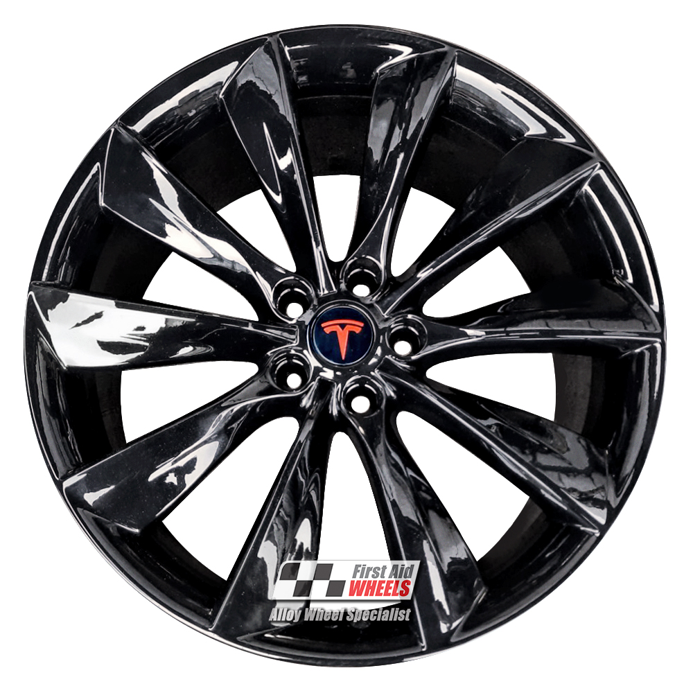 R577GB EXCHANGE SERVICE - TESLA MODEL S 4x21" GENUINE TURBINE GLOSS BLACK ALLOY WHEELS