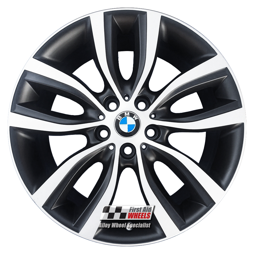 R585DBS EXCHANGE SERVICE - BMW 2 SERIES TOURER 4x18" GENUINE STYLE 485 SATIN BLACK DIAMOND CUT ALLOY WHEELS