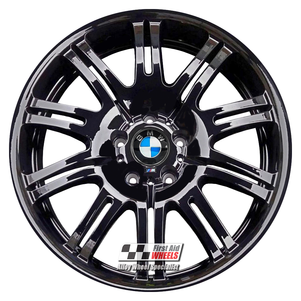 R109GB EXCHANGE SERVICE - BMW E46 M3 4x19" GENUINE STYLE 67M GLOSS BLACK ALLOY WHEELS