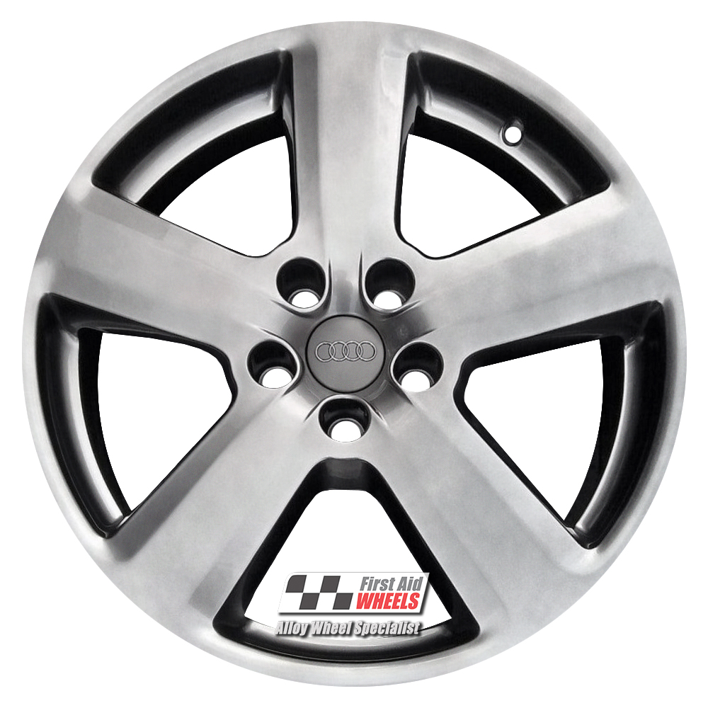 R119SC EXCHANGE SERVICE - AUDI A4 A6 4x18" GENUINE S-LINE 5 SPOKE SHADOW CHROME ALLOY WHEELS