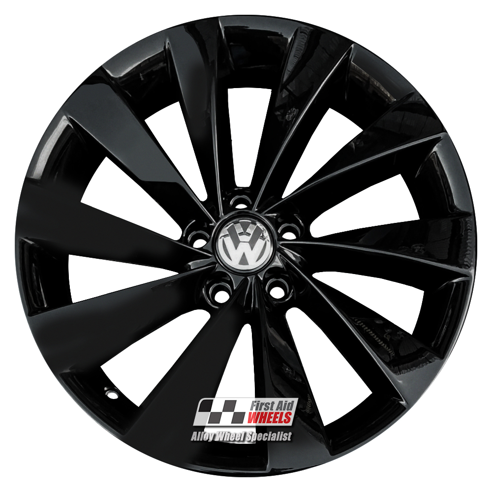 R128GB EXCHANGE SERVICE - VW PASSAT CC 4x18" GENUINE INTERLAGOS GLOSS BLACK ALLOY WHEELS