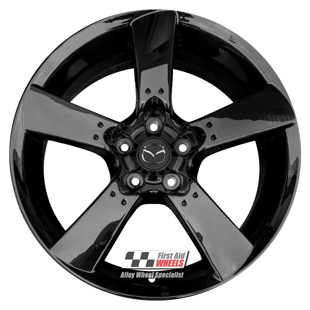 R142GB EXCHANGE SERVICE - MAZDA RX8 4x18" GENUINE 5 SPOKE GLOSS BLACK ALLOY WHEELS