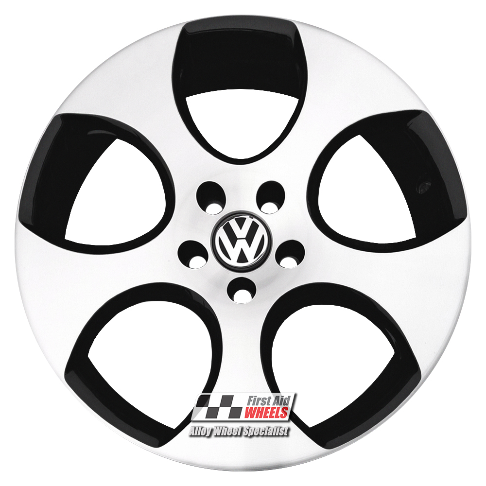 R210DCB EXCHANGE SERVICE - VW GOLF GTI 4x18" GENUINE MONZA GLOSS BLACK DIAMOND CUT ALLOY WHEELS