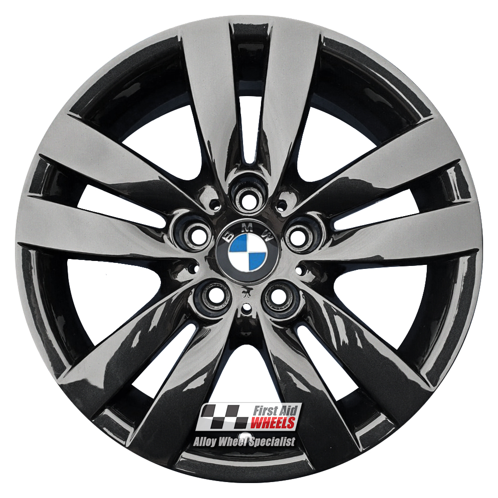 R230GB EXCHANGE SERVICE - BMW 3 SERIES E90 4x17" GENUINE STYLE 161 GLOSS BLACK ALLOY WHEELS