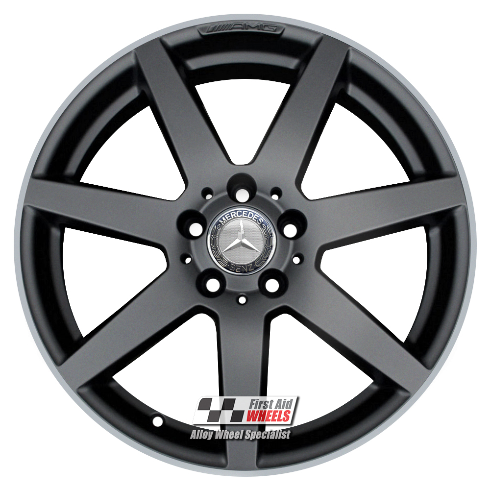 R244BMD EXCHANGE SERVICE - MERCEDES C CLASS 4x18" GENUINE AMG 7 SPOKE MATT BLACK DIAMOND RIM ALLOY WHEELS