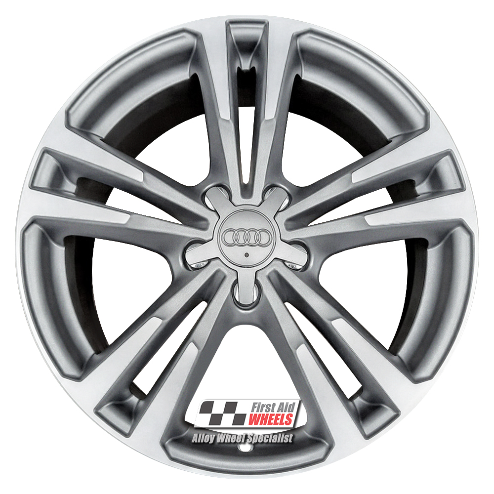 R245DCG EXCHANGE SERVICE - AUDI A3 8V 4x18" GENUINE 5 V SPOKE GREY DIAMOND CUT ALLOY WHEELS