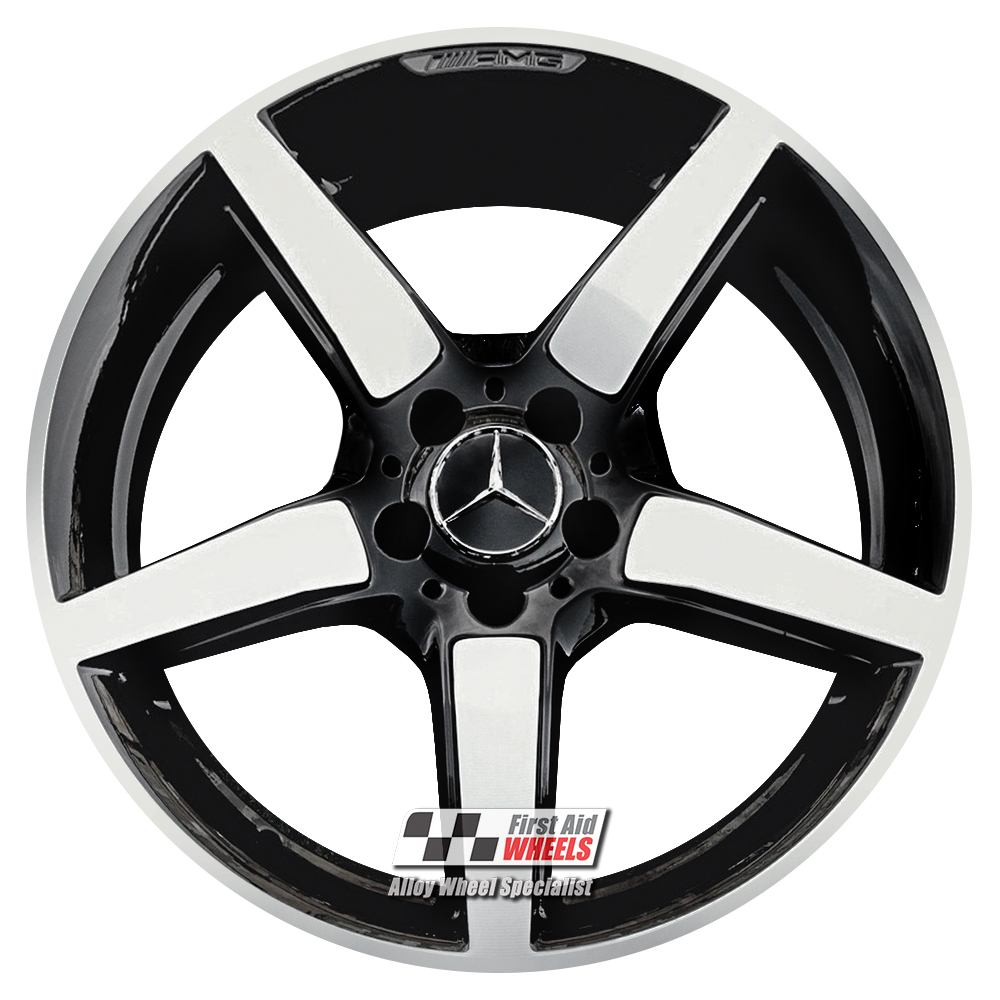 R316DCB EXCHANGE SERVICE - MERCEDES CLS C218 4x19" AMG 5 SPOKE GLOSS BLACK DIAMOND CUT ALLOY WHEELS