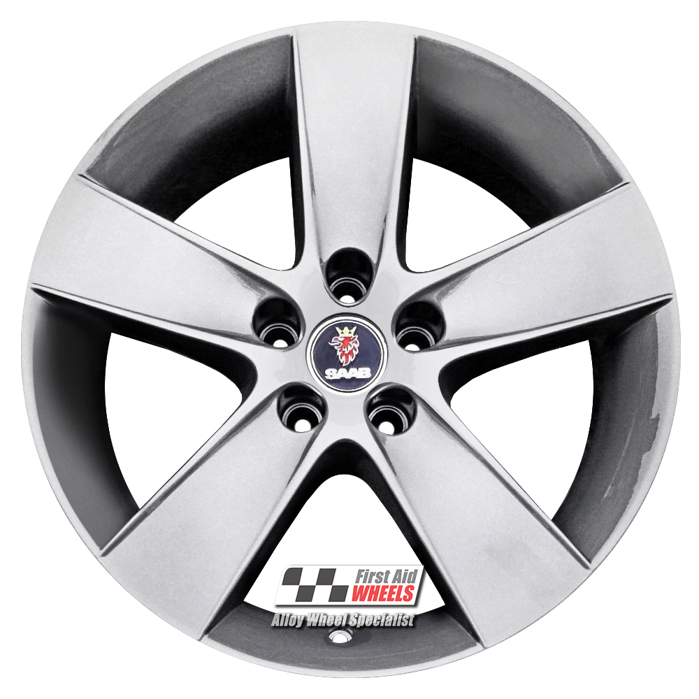 R388A EXCHANGE SERVICE - SAAB 93 9-3 4x17" GENUINE ALU59 5 SPOKE ANTHRACITE ALLOY WHEELS